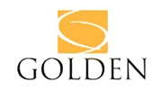 Golden logo with a gold square and stylized white ellipse above the word GOLDEN