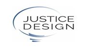 Justice Design logo in black and gray text inside a circular outline
