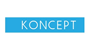 Blue rectangle with the word KONCEPT in white text