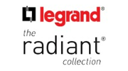Legrand radiant collection logo in black and red on a white background
