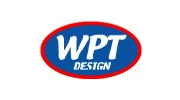 WPT Design logo in white text on a blue oval with a red outline