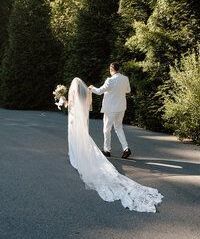Bride and groom walking