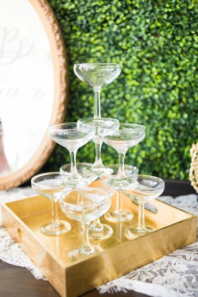 Champagne glasses at wedding reception