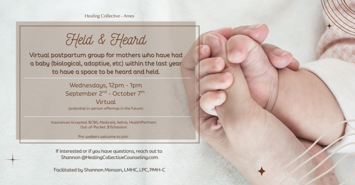 Baby hands holding a beige wedding invitation card on a soft white background.