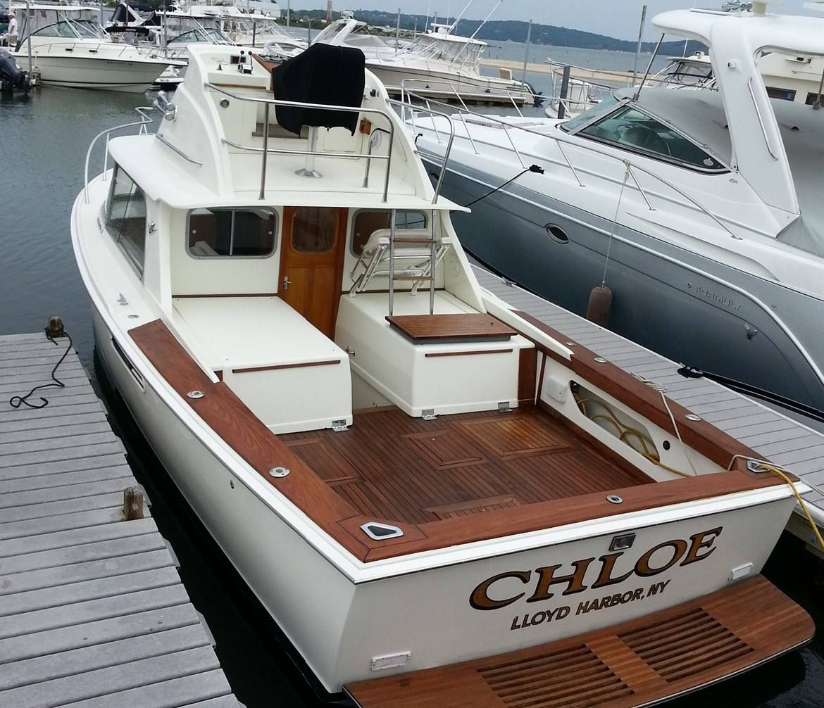 The name chloe is on the back of a boat