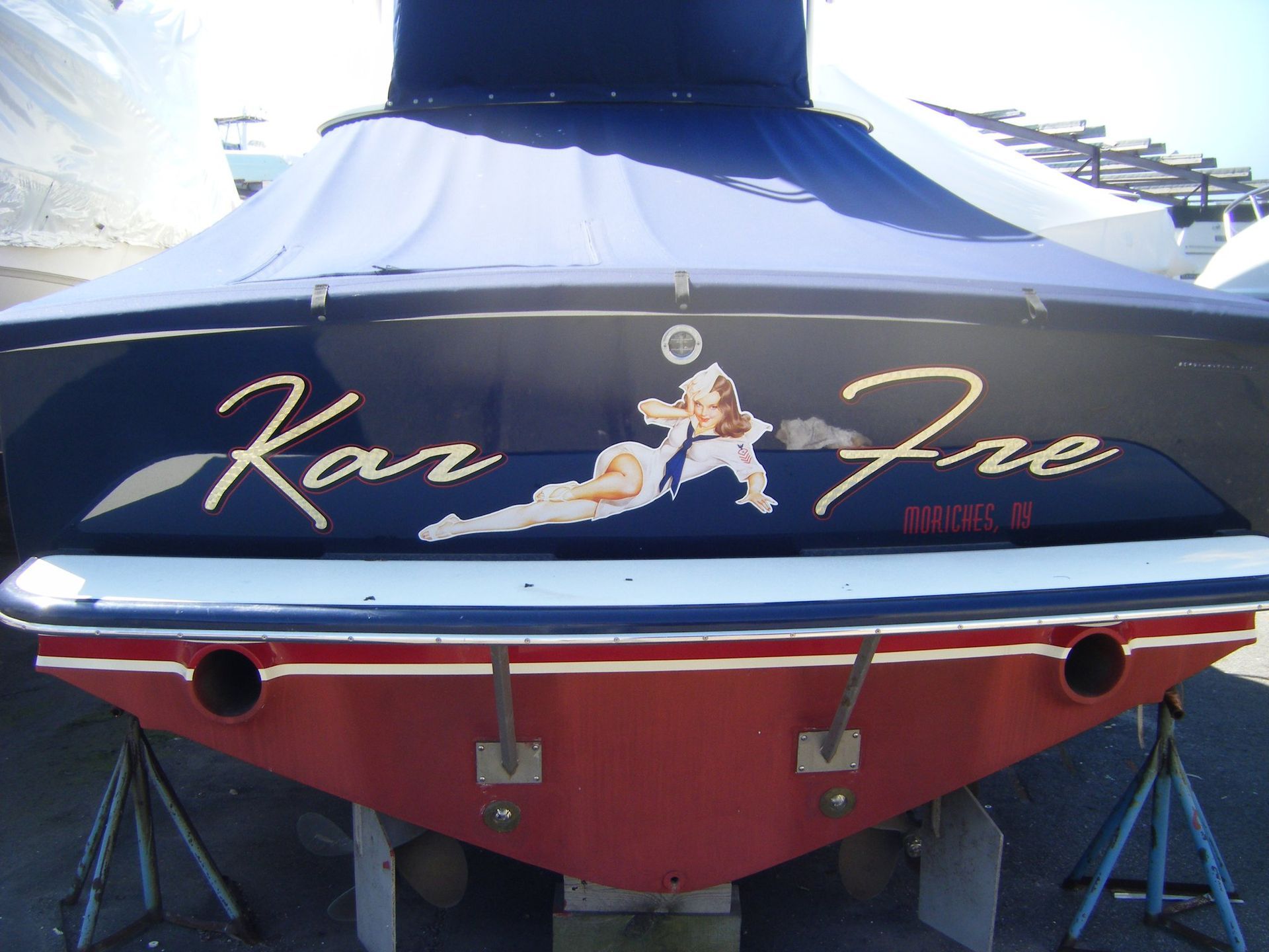 A boat with the name kar fre painted on it