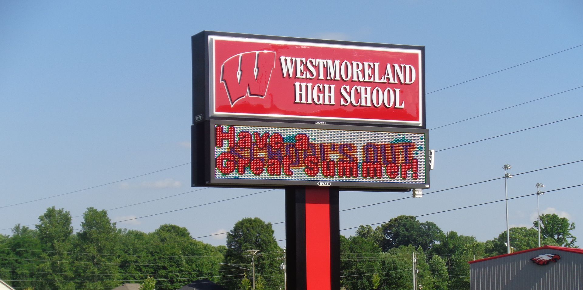 A red and white sign for westmoreland high school