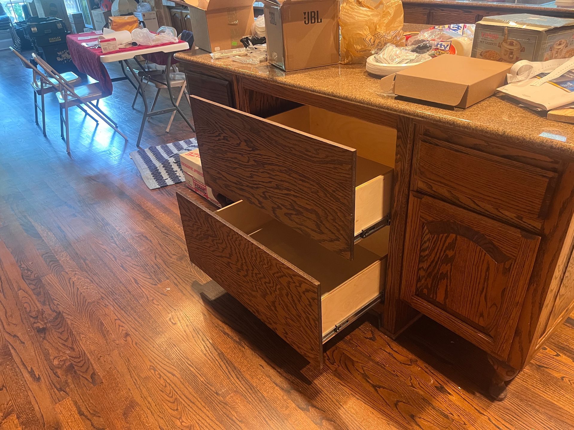 Custom pullout drawers installed in a kitchen island in Carrollton, TX