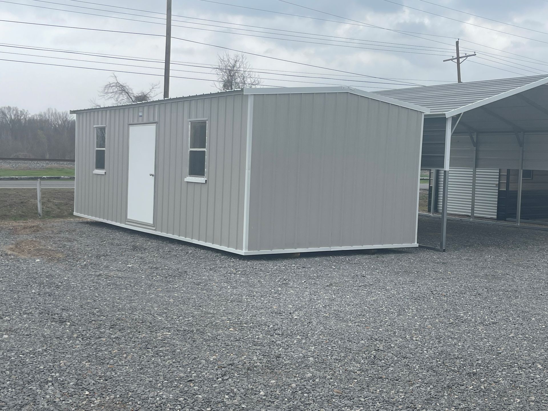 Gray portable building