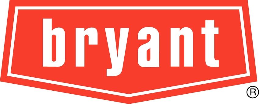 A red and white logo for bryant air conditioners.