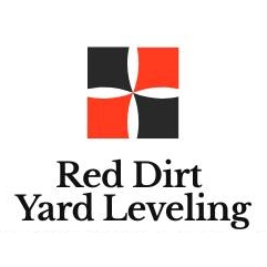 Logo for Red Dirt Yard Leveling: a stylized square with alternating red and black petal shapes above black text.