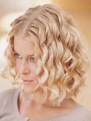 Mid-length blonde hair ribbon curls