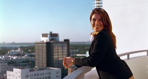Woman smiling in the balcony