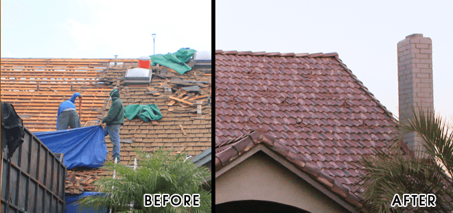 Before and after of roof construction