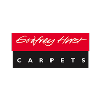 Godfrey Hirst Carpets logo with red and black background and white lettering.