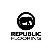 Republic Flooring logo with black elephant inside a circle above bold text on a white background.