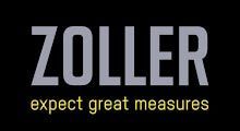 Zoller logo with gray text on a black background and tagline, 
