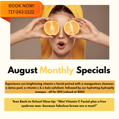Vitamin C facials, brightening, exfoliating, glow up, free brow wax for teens