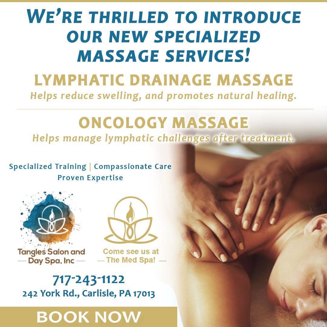 New service offerings, Lymphatic Drainage, Oncology Massage, TMJ Relief Massage, Egyptian Refexology