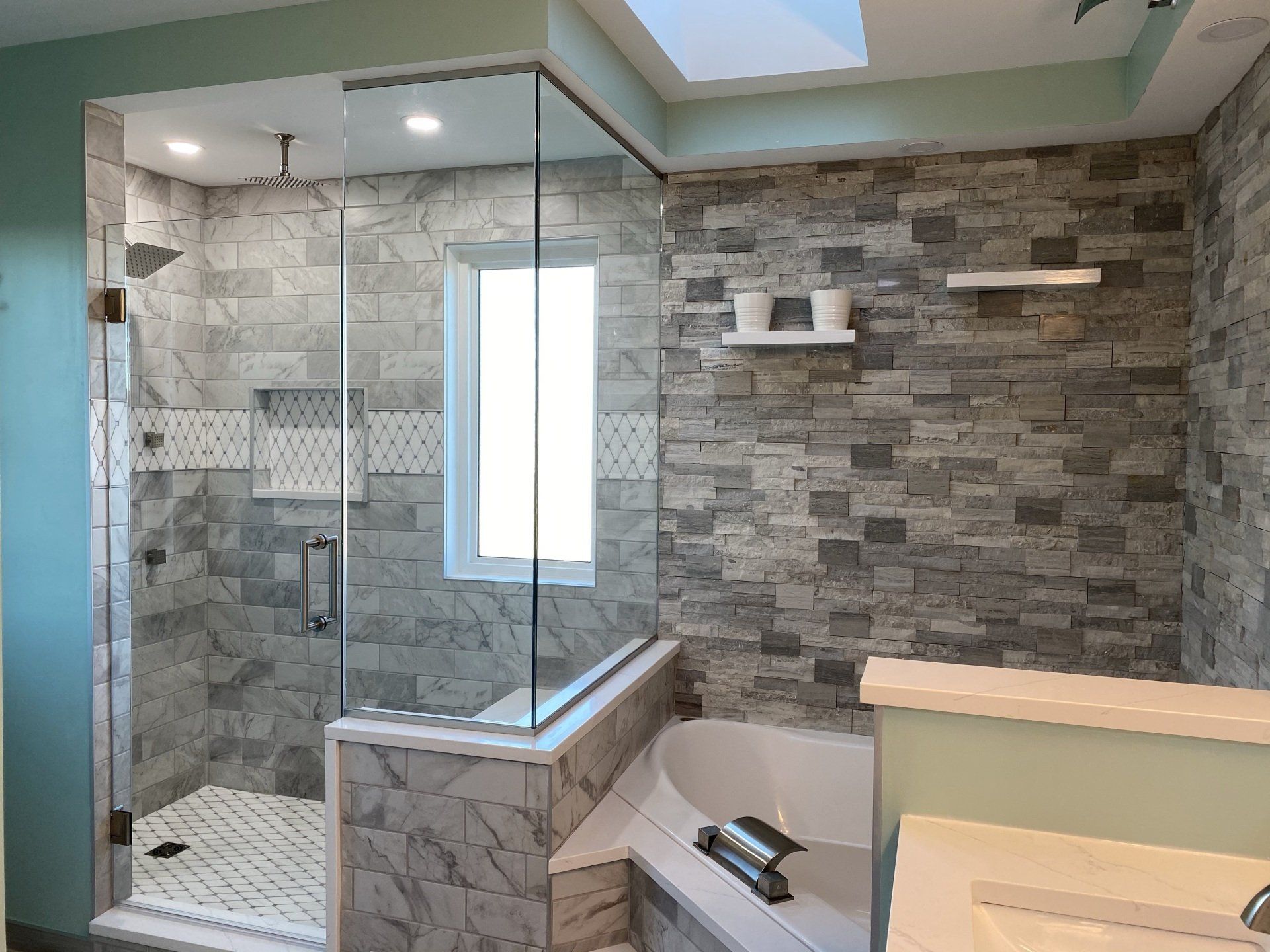 Residential Bathroom Remodeling; Stacked Stone Bathroom
