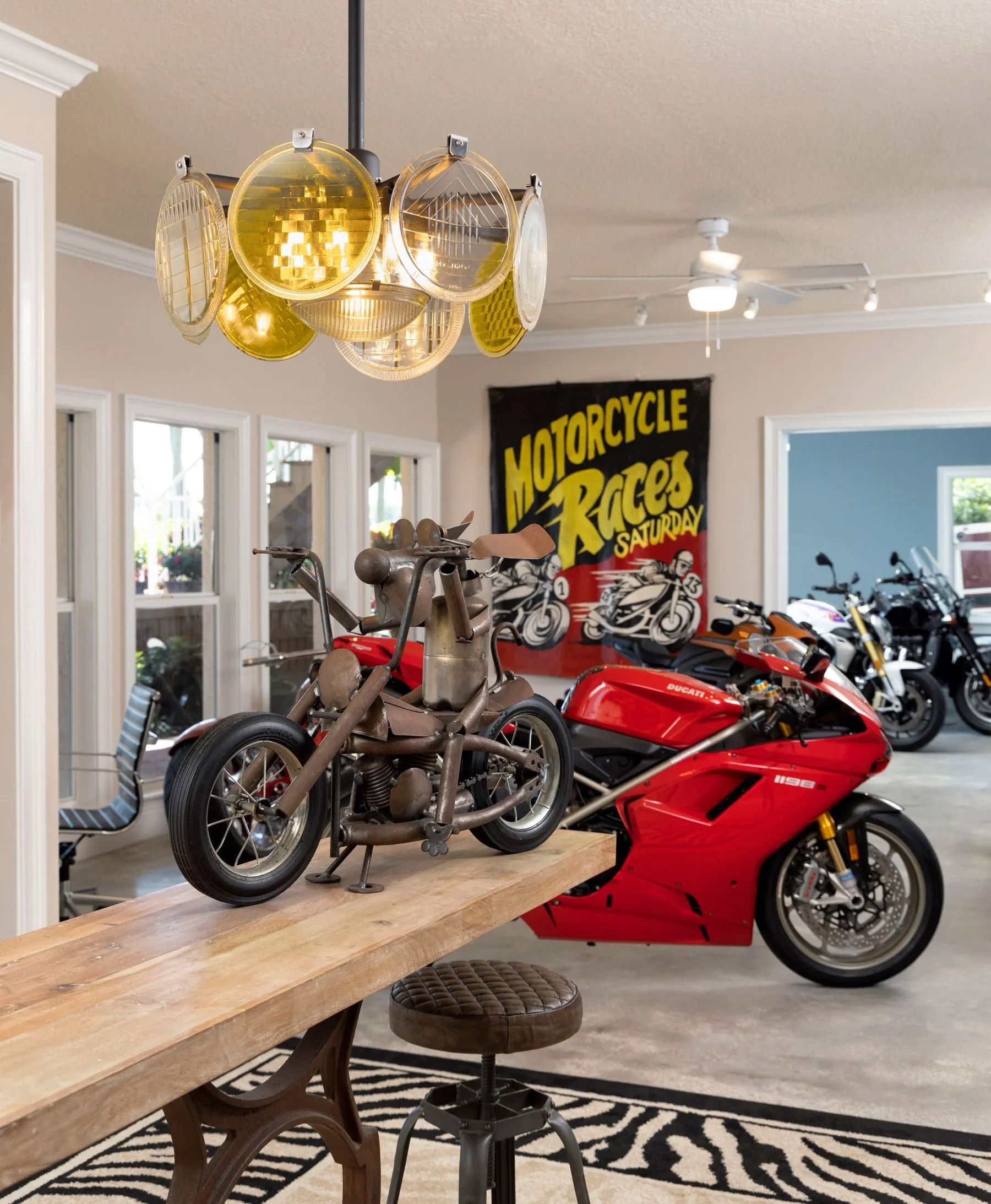 Room with motorcycles