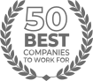 A logo for the 50 best companies to work for with a laurel wreath.