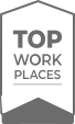 A black and white logo for top work places.