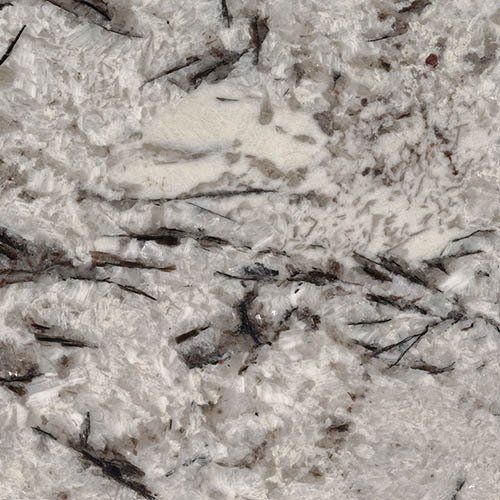 White granite countertop with black mineral inclusions.