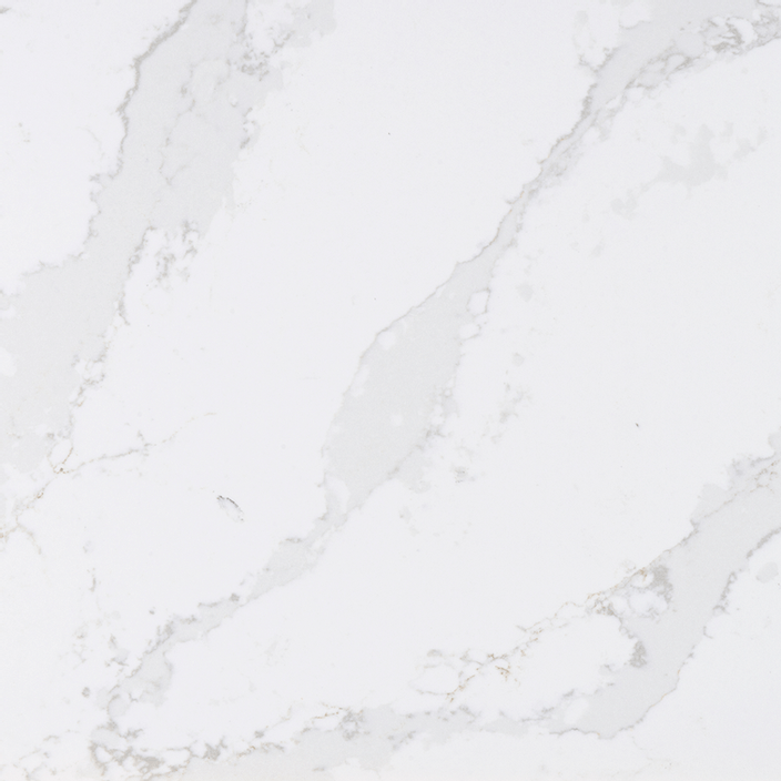 White countertop with gray veining pattern.