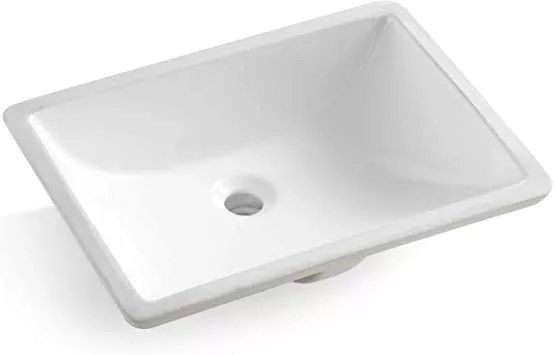 White rectangular undermount bathroom sink.