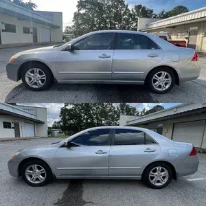 Silver sedan shown in side view outdoors, with two nearly identical shots stacked vertically.
