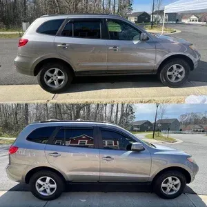 Tan SUV in side view, parked outdoors; two similar photos stacked vertically.