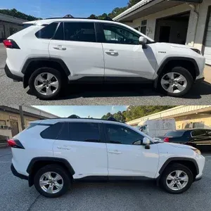 White SUV shown in two side-view photos, parked in a driveway under bright daylight.