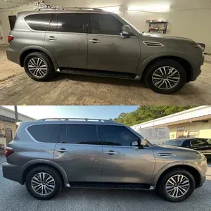 Silver SUV shown in side profile, indoors above and outdoors below.