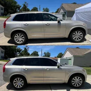 Silver SUV shown in two side-view photos, parked in a driveway on a sunny day.