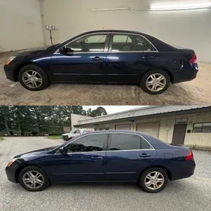 Blue sedan shown in side view, photographed indoors above and outdoors below.