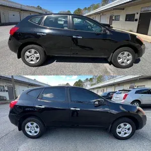 Black SUV shown in side profile, before-and-after comparison in a parking lot.