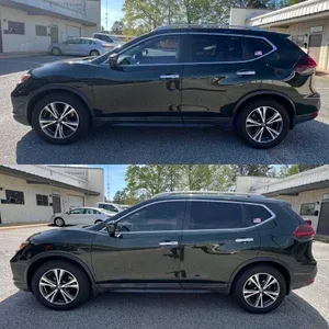 Two side-view photos of a black SUV parked outdoors in a lot.