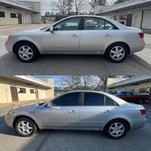 Silver sedan shown twice in side view, before and after a lowered suspension adjustment.