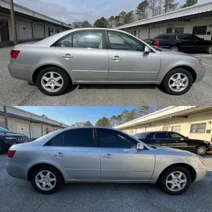 Silver sedan parked in a lot, shown in side view from two angles.