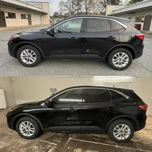 Black SUV shown in side-view comparison on a driveway, with the top and bottom photos nearly matching.