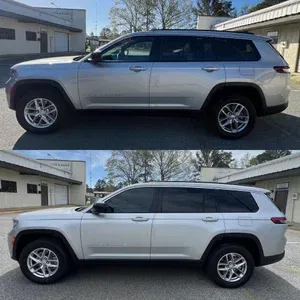Silver SUV shown in side profile, with top and bottom views, parked outdoors.