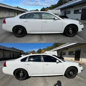 White sedan shown in side profile, with top and bottom views in a parking lot.