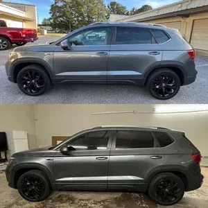 Gray SUV parked in a driveway, shown from the side in two similar views.