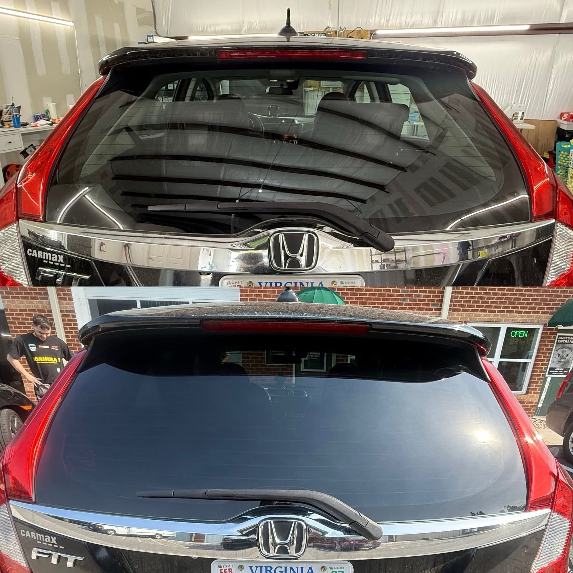 Rear windshield tint replacement for a sports vehicle.