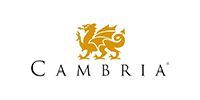 Cambria logo with gold lion emblem and black serif text on white background