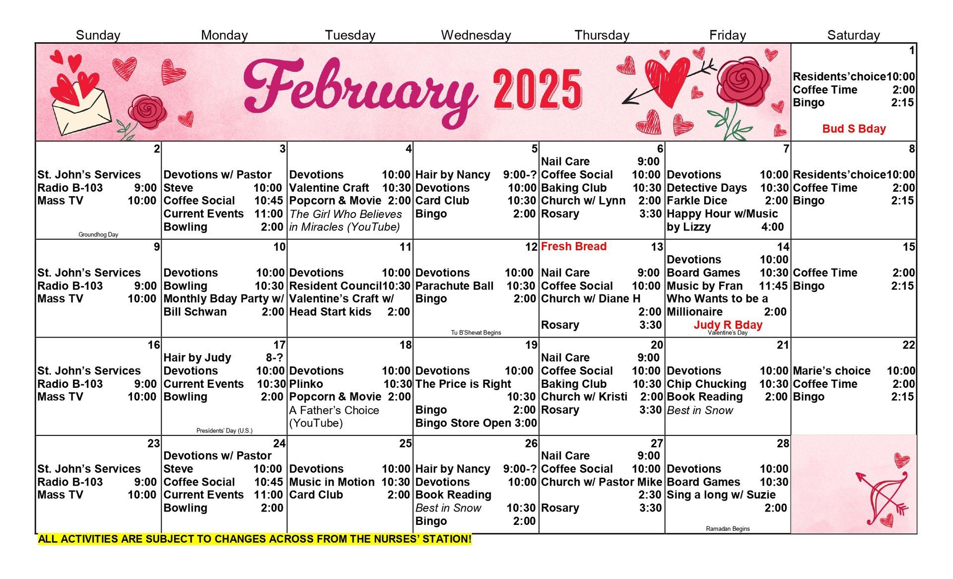 February 2025 Activity Calendar