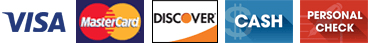 Visa, MasterCard, Discover, Cash, Personal Check