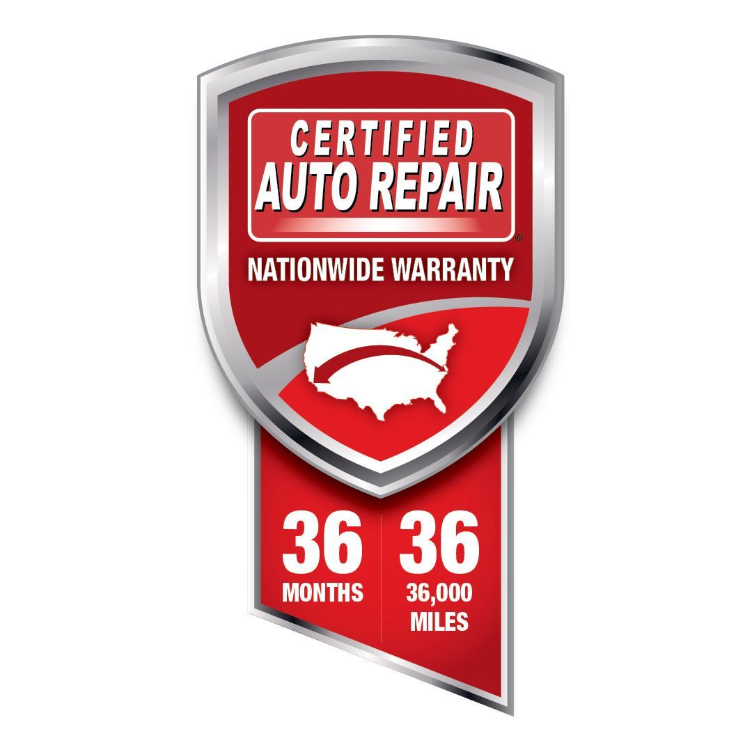 A certified auto repair nationwide warranty badge