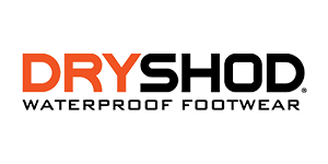 The logo for dryshod waterproof footwear is orange and black.